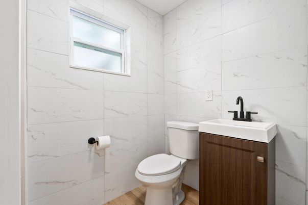 Bathroom, Interior, Marble Walls, Wood Texture Flooring