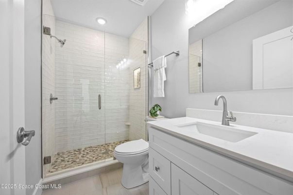 Bathroom, Glass Shower, Interior, Recessed Lighting, Wood Texture Flooring