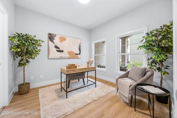 Home Office, Interior, Recessed Lighting, Wood Texture Flooring