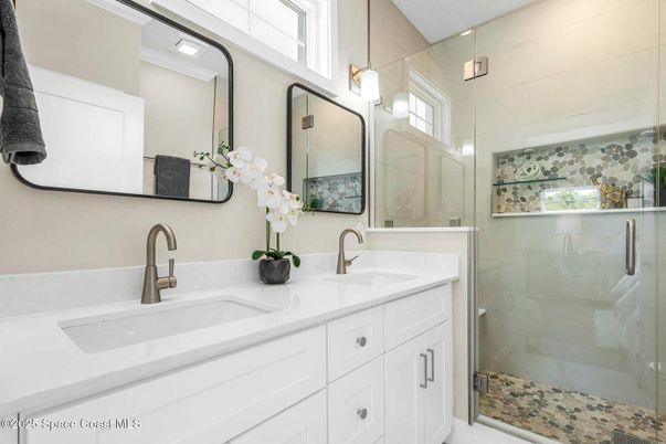 Bathroom, Dual Sink Vanities, Glass Shower, Interior