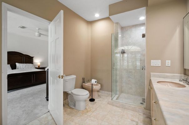 Bathroom, Bedroom, Dual Sink Vanities, Glass Shower, Interior, Recessed Lighting