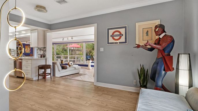 Interior, Living room, Pendant Lights, Wood Texture Flooring
