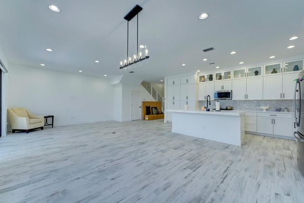 Interior, Kitchen, Pendant Lights, Recessed Lighting, Wood Texture Flooring