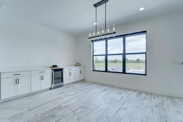 Empty room, Interior, Pendant Lights, Recessed Lighting, Wood Texture Flooring