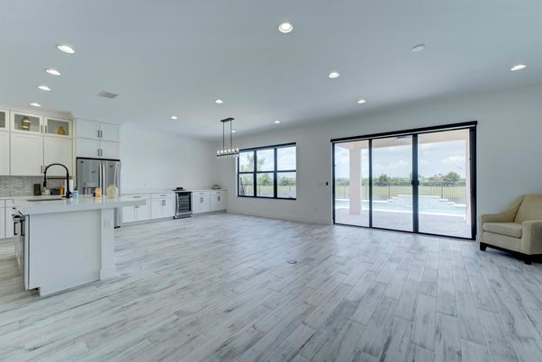 Chandelier, Interior, Kitchen, Pendant Lights, Recessed Lighting, Wood Texture Flooring