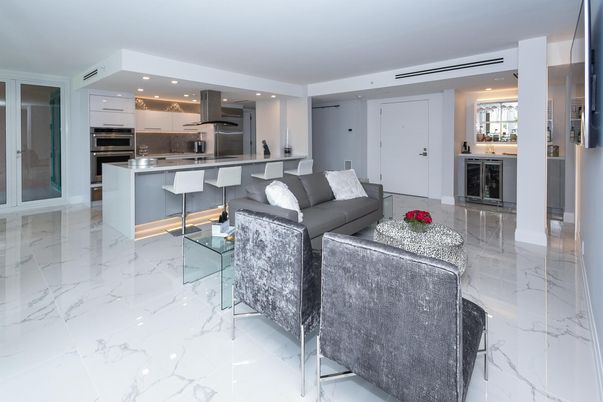 Interior, Kitchen, Living room, Marble, Recessed Lighting, Stainless Steel Appliances