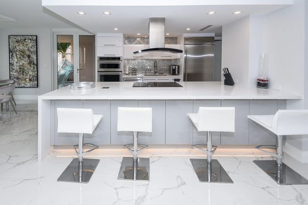 Interior, Kitchen, Marble, Recessed Lighting, Stainless Steel Appliances