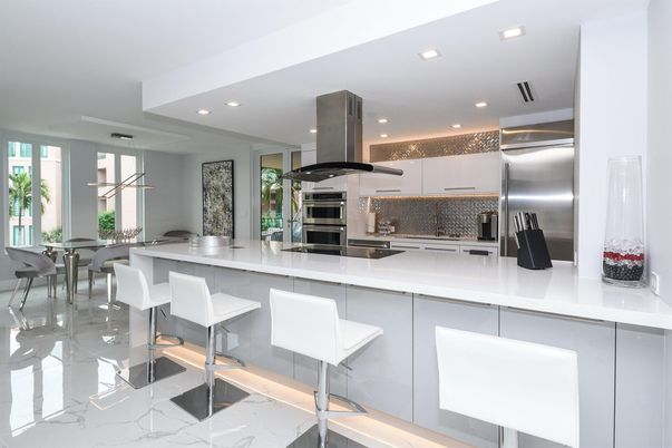 Interior, Kitchen, Marble, Recessed Lighting, Stainless Steel Appliances