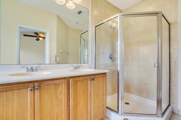 Bathroom, Dual Sink Vanities, Glass Shower, Interior