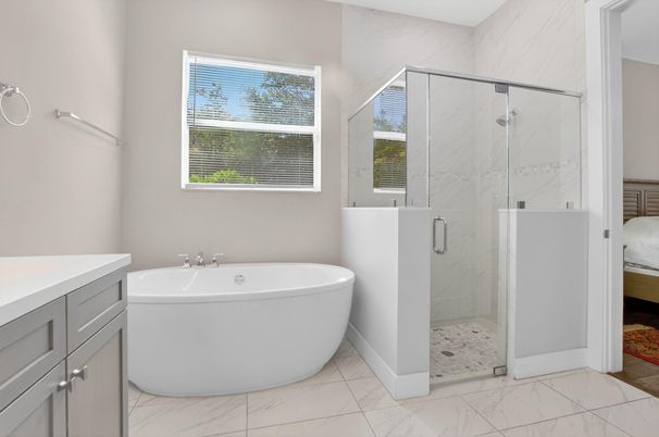 Bathroom, Free Standing Baths, Glass Shower, Interior, Marble, Marble Walls