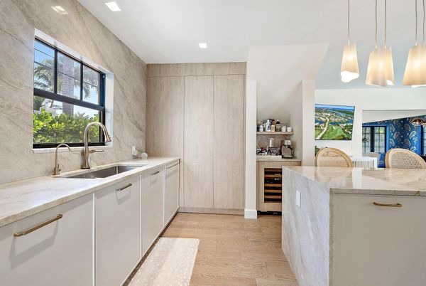 Interior, Kitchen, Pendant Lights, Recessed Lighting, Wood Texture Flooring