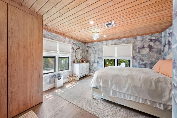Bedroom, Interior, Recessed Lighting, Wooden Ceilings, Wood Texture Flooring