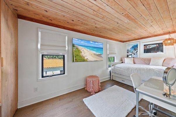 Bedroom, Interior, Pendant Lights, Wooden Ceilings, Wood Texture Flooring