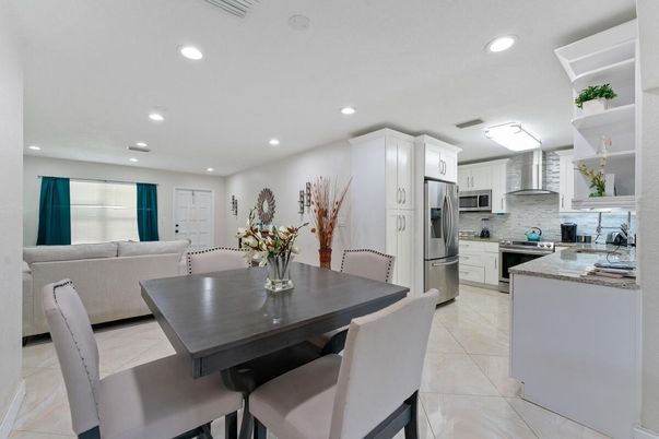 Dining room, Interior, Kitchen, Living room, Recessed Lighting, Stainless Steel Appliances