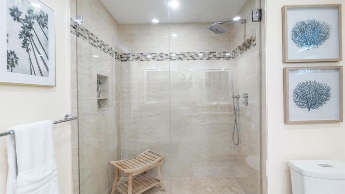Bathroom, Glass Shower, Interior, Recessed Lighting