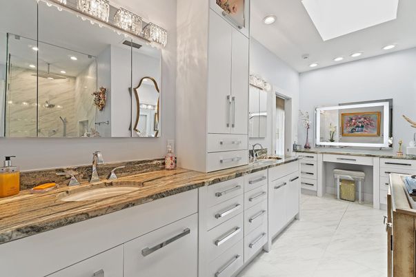 Bathroom, Dual Sink Vanities, Interior, Marble, Recessed Lighting