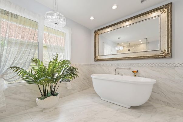Bathroom, Free Standing Baths, Interior, Marble, Marble Walls, Pendant Lights, Recessed Lighting