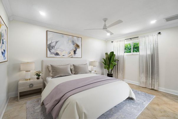 Bedroom, Interior, Recessed Lighting, Wood Texture Flooring