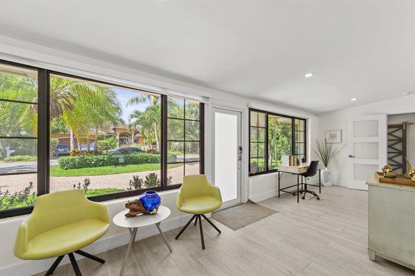 Home Office, Interior, Recessed Lighting, Wood Texture Flooring