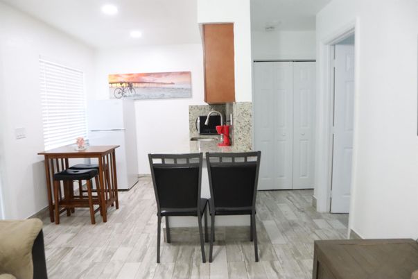 Dining room, Interior, Recessed Lighting, Wood Texture Flooring