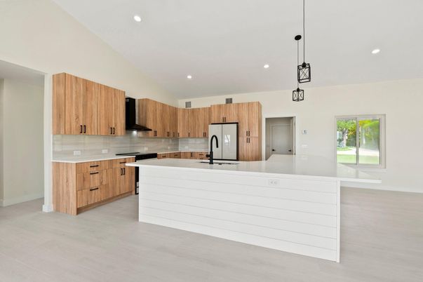 Interior, Kitchen, Pendant Lights, Recessed Lighting, Wood Texture Flooring