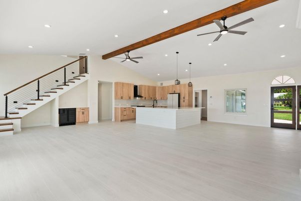 Interior, Kitchen, Pendant Lights, Recessed Lighting, Wood Texture Flooring