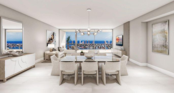 Dining room, Interior, Pendant Lights, Water