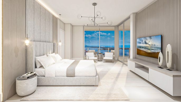 Bedroom, Interior, Pendant Lights, Water