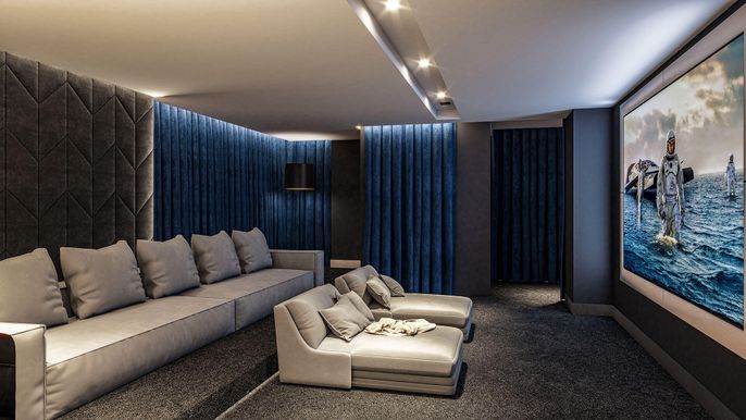 Interior, Projection Screen, Recessed Lighting, Theatre Room