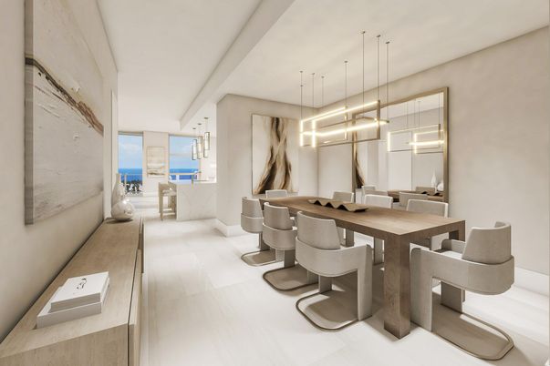 Dining room, Interior, Pendant Lights, Water