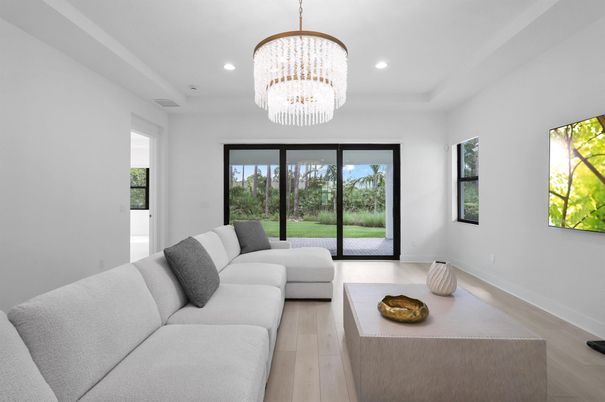 Chandelier, Interior, Living room, Recessed Lighting, Wood Texture Flooring