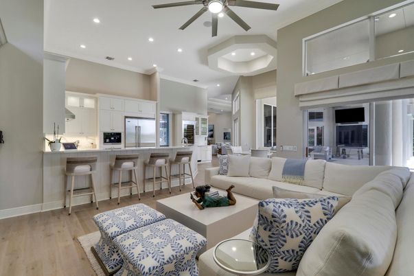 Dining room, Interior, Kitchen, Living room, Recessed Lighting, Stainless Steel Appliances, Wood Texture Flooring