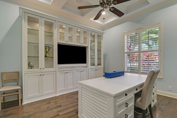 Home Office, Interior, Recessed Lighting, Wood Texture Flooring