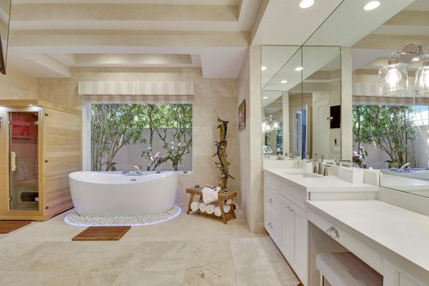 Bathroom, Dual Sink Vanities, Free Standing Baths, Interior, Recessed Lighting