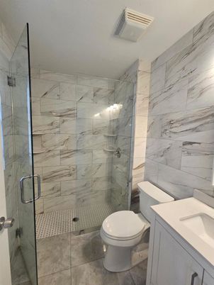 Bathroom, Glass Shower, Interior, Marble Walls