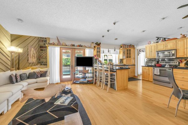 Interior, Kitchen, Living room, Stainless Steel Appliances, Wood Texture Flooring