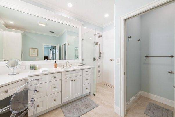 Bathroom, Dual Sink Vanities, Glass Shower, Interior, Recessed Lighting