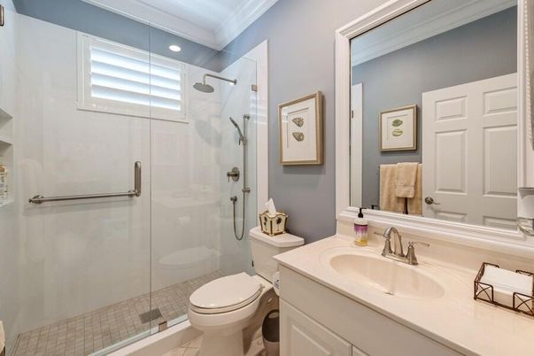 Bathroom, Glass Shower, Interior, Recessed Lighting