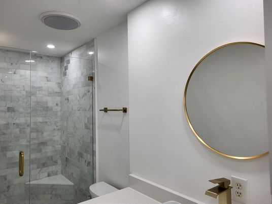Bathroom, Glass Shower, Interior, Recessed Lighting