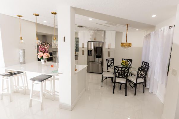 Dining room, Interior, Kitchen, Pendant Lights, Recessed Lighting, Stainless Steel Appliances