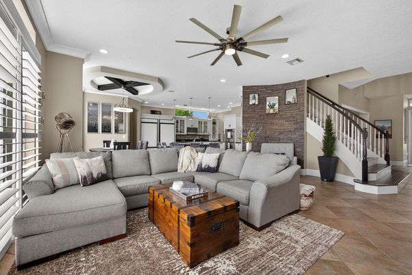 Dining room, Interior, Kitchen, Living room, Pendant Lights, Recessed Lighting, Stainless Steel Appliances, Stone Walls