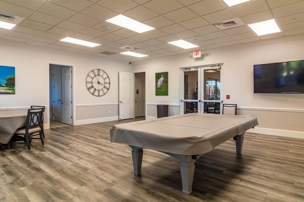 Billiard Table, Game Room, Interior, Recessed Lighting, Wood Texture Flooring
