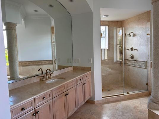 Bathroom, Glass Shower, Interior, Recessed Lighting