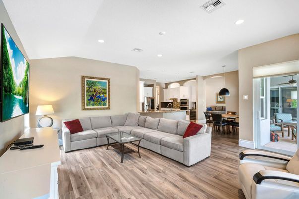 Dining room, Interior, Kitchen, Living room, Pendant Lights, Recessed Lighting, Stainless Steel Appliances, Wood Texture Flooring