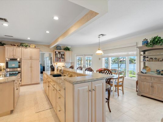 Dining room, Interior, Kitchen, Pendant Lights, Recessed Lighting, Water, Wooden Beams