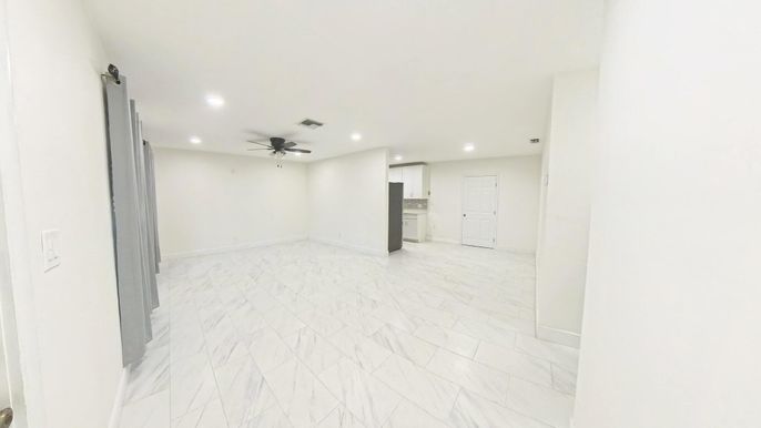 Empty room, Interior, Kitchen, Marble, Recessed Lighting