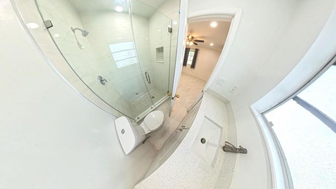 Bathroom, Glass Shower, Interior, Recessed Lighting