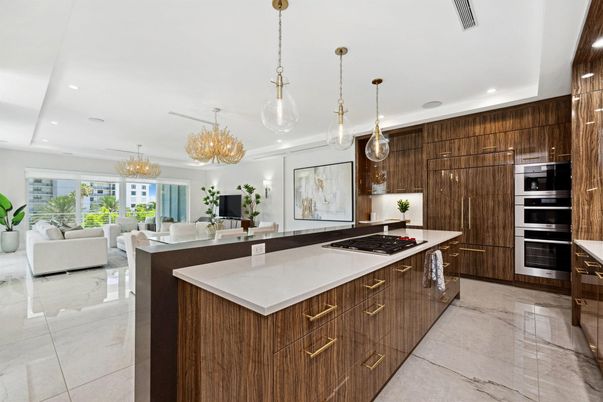 Chandelier, Interior, Kitchen, Living room, Pendant Lights, Recessed Lighting, Stainless Steel Appliances