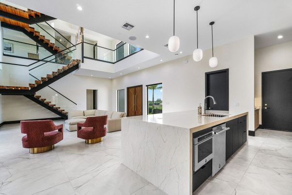Interior, Kitchen, Living room, Marble, Pendant Lights, Recessed Lighting