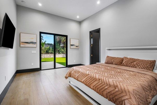 Bedroom, Interior, Recessed Lighting, Wood Texture Flooring